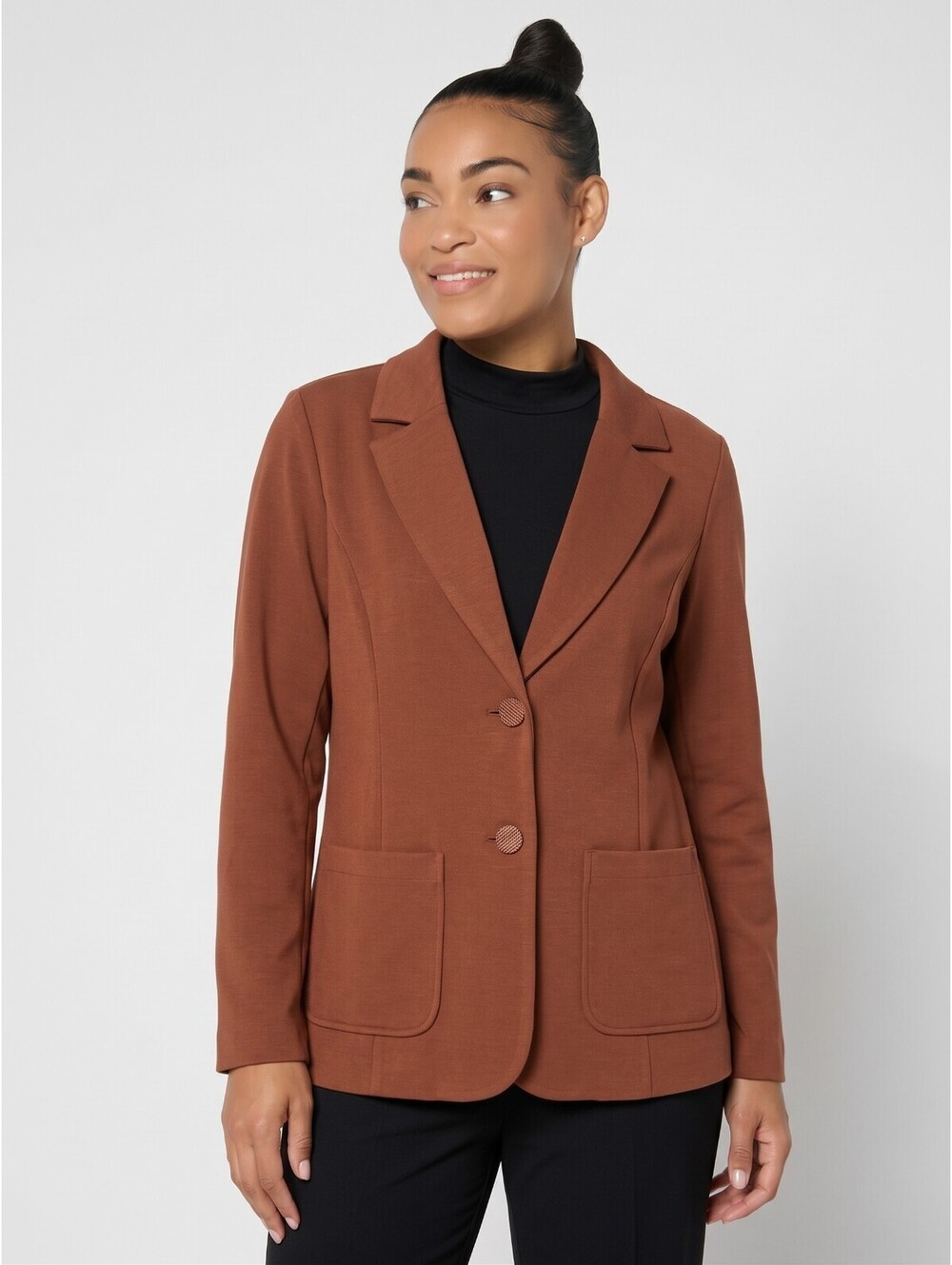 Susan Graver Regular Brushed Back LK Fusion Notch Collar Blazer Pure Cocoa Large